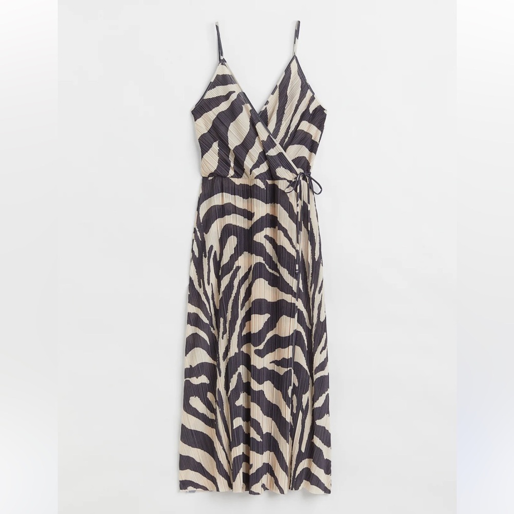 NEW H&M Zebra Print Faux-Wrap Cami V-Neck Tank Midi Maxi Flowy Dress 🦓 Small